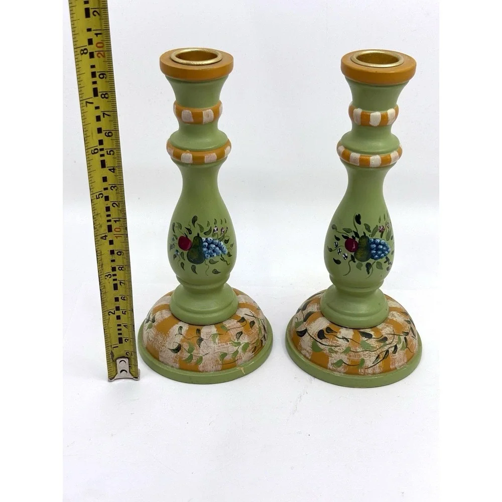 Vtg Green Country Floral Candlestick Holders Jane Keltner